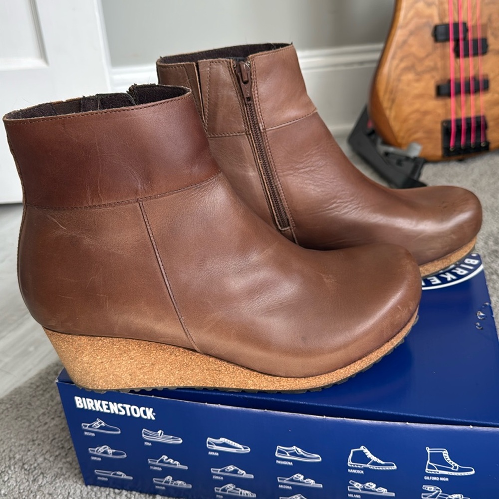 Birkenstock Ebba Leather zip on wedge heel boot in Cognac.  Size 42 EU - used